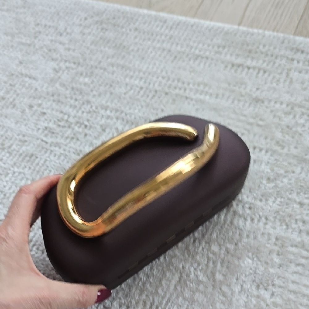 Elegant Brown Clutch with Gold Accent